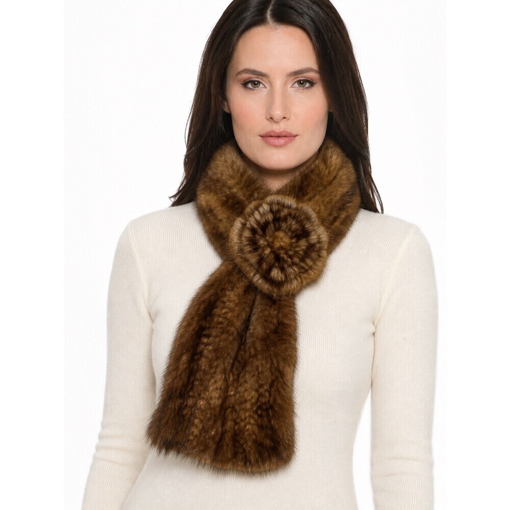Ophelie Hats Brown Knitted Real Mink Fur Scarf Neck Warmer or headband